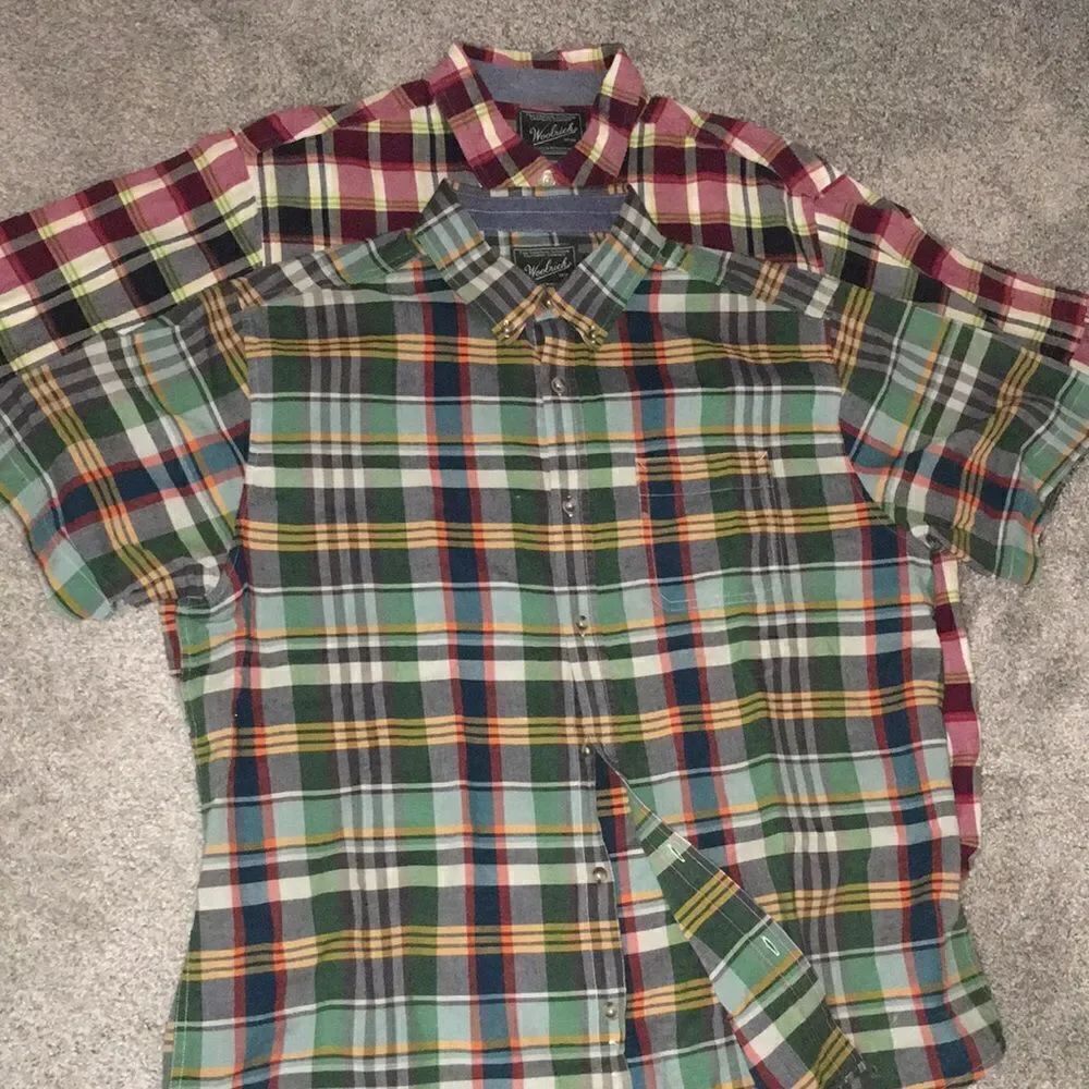 2-Vintage retro plaid check Woolrich India Madras & Cotton SS trail hiking sHirt